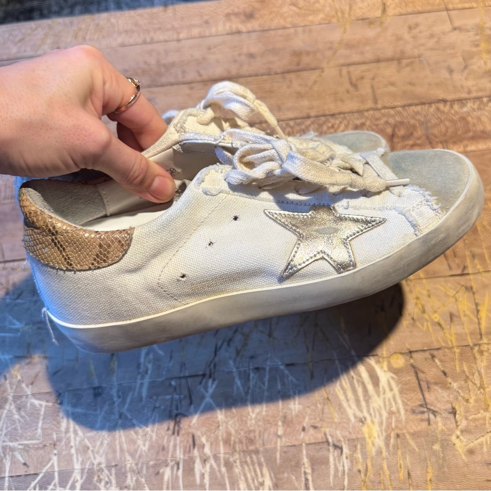 Golden Goose Superstar Italian Cream and Tan Star Snakeskin Sneakers